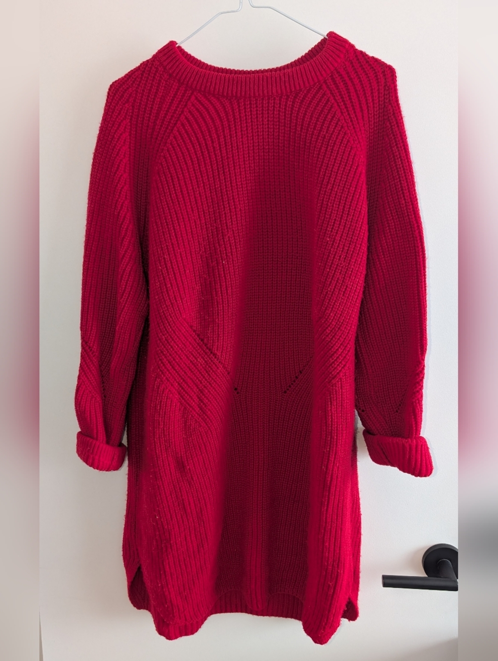 Topshop Red Ribbed Crewneck Sweater Dress